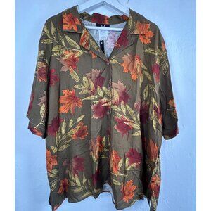 Tapestry Womens Fall Leaf Button-Up Shirt Top 2X Brown Short Sleeve Relaxed New